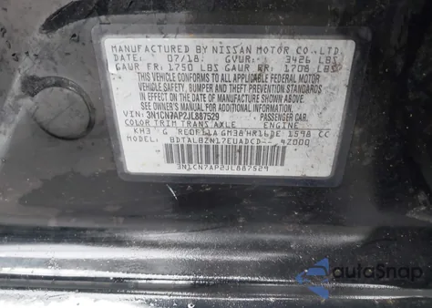 2018 Nissan Versa 1.6 Sv из США, поврежденный, VIN 3N1CN7AP2JL887529